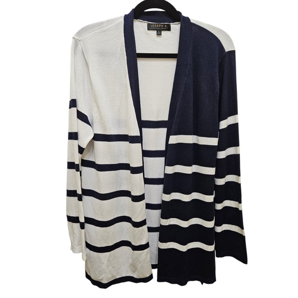 Joseph A. Striped‎ Cardigan Open Front Knit Sweater Lightweight Women's Size L - Picture 1 of 10